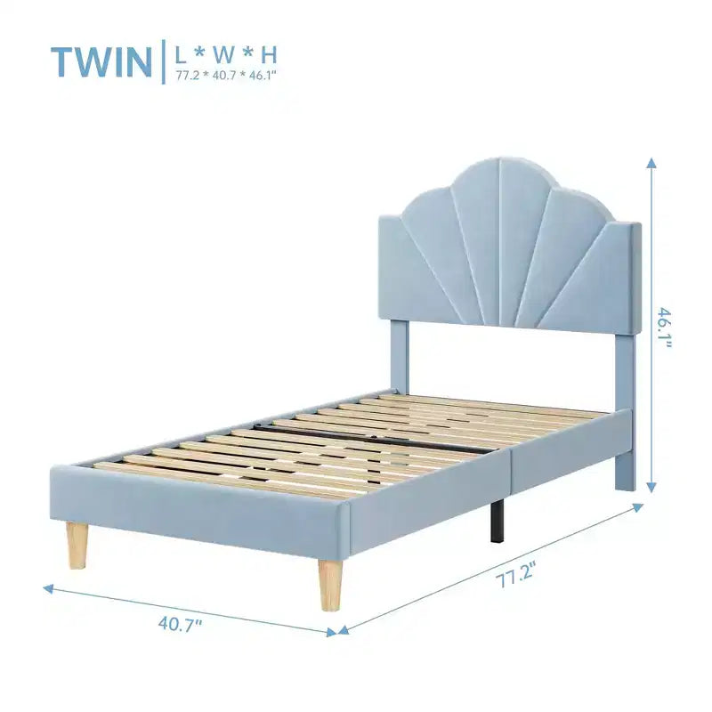 Twin-Size XL Single Bed Frame, Velvet Upholstered Platform Bed Frame, Adjustable Headboard Height, Easy to Assemble, No Spring Mattress Required