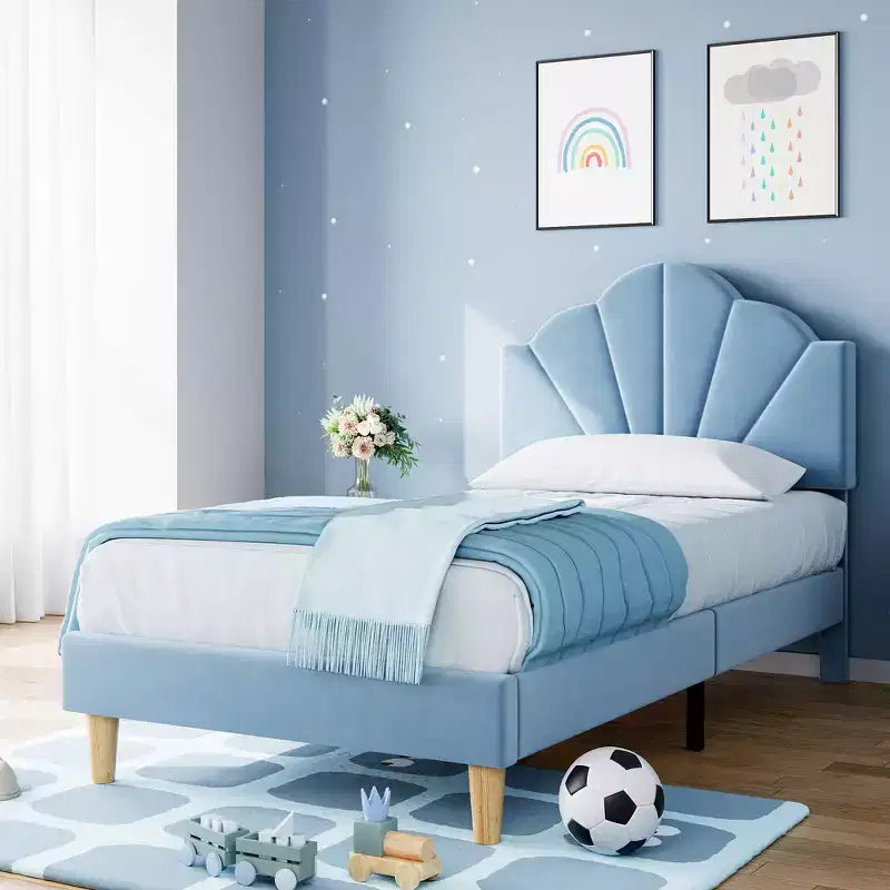 Twin-Size XL Single Bed Frame, Velvet Upholstered Platform Bed Frame, Adjustable Headboard Height, Easy to Assemble, No Spring Mattress Required