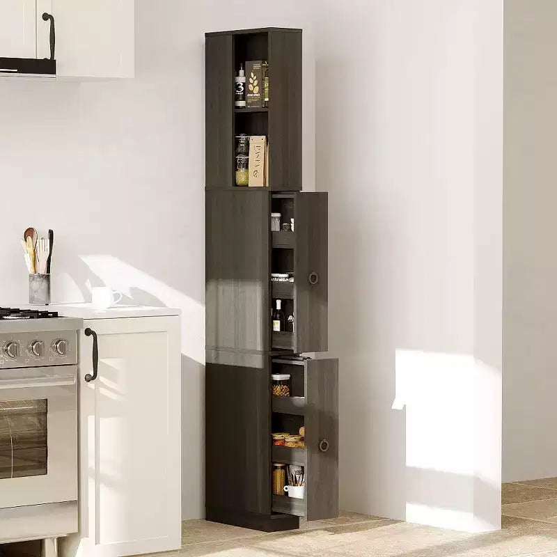 Famapy Dark Gray Narrow Side-Pull Cabinet,6-Tier Dual Vertical Drawers,Moisture-Resistant,Raised Base,Bathroom Storage Cabinet,for Toiletries Storage