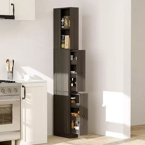 Famapy Dark Gray Narrow Side-Pull Cabinet,6-Tier Dual Vertical Drawers,Moisture-Resistant,Raised Base,Bathroom Storage Cabinet,for Toiletries Storage
