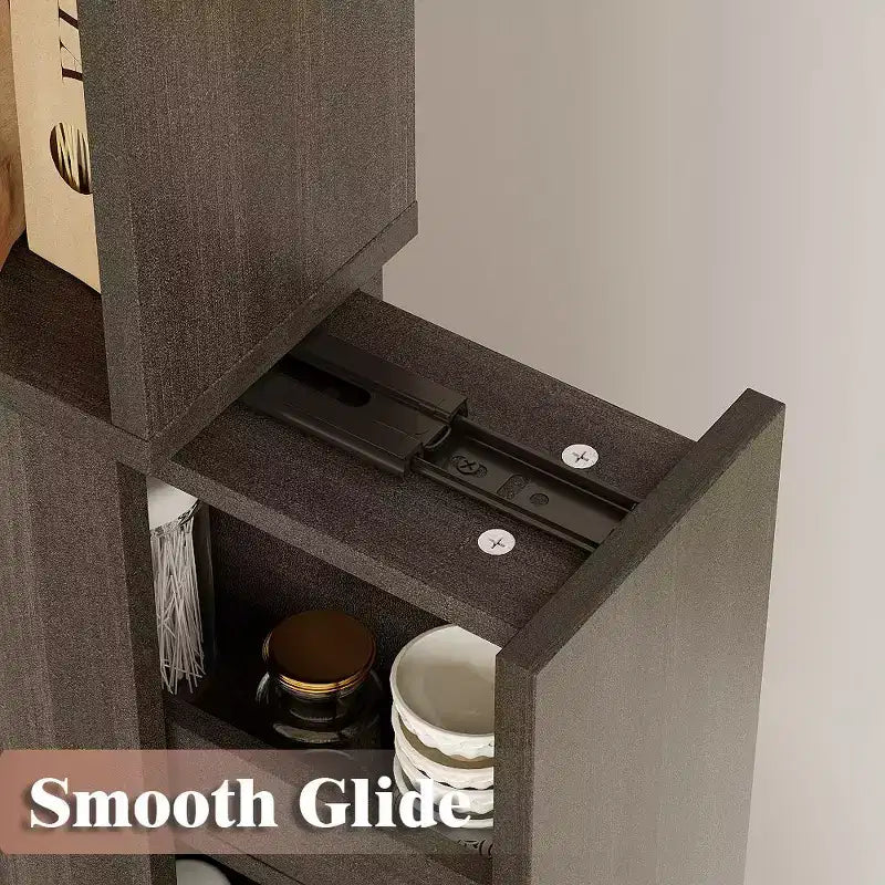 Famapy Dark Gray Narrow Side-Pull Cabinet,6-Tier Dual Vertical Drawers,Moisture-Resistant,Raised Base,Bathroom Storage Cabinet,for Toiletries Storage