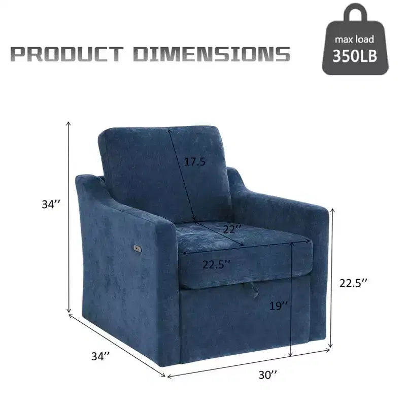 Swivel Reclining Nursery Rockers for Living Room, Chenille Chair with Phone Holder, USB/Type-c Ports, Arm Storage, Light Brown