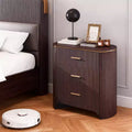 Fluted Nightstand with Charging Station, 31.7 Wide End Table with 3 Drawers, Wood Dresser for Bedroom, Night Stand for Living Room