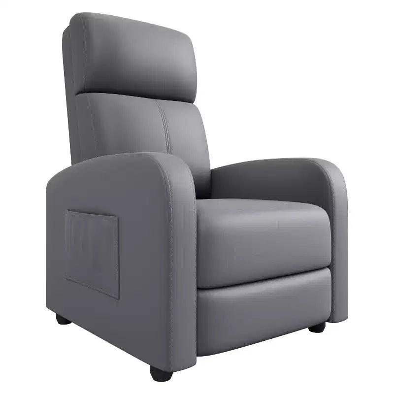 Recliner Chair for Adults, PU Leather Lazy Recliner Ergonomic Adjustable Single Sofa Enhanced with Side Pocket