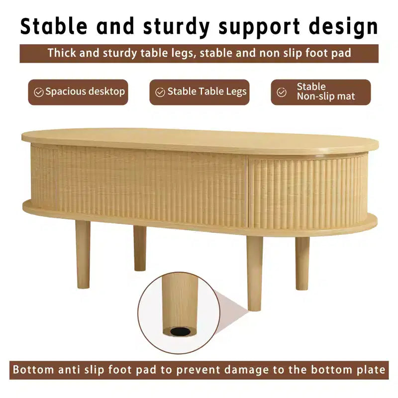 GDFStudio Tova Modern Fluted Lift Top Oval Coffee Table with Hidden Compartment
