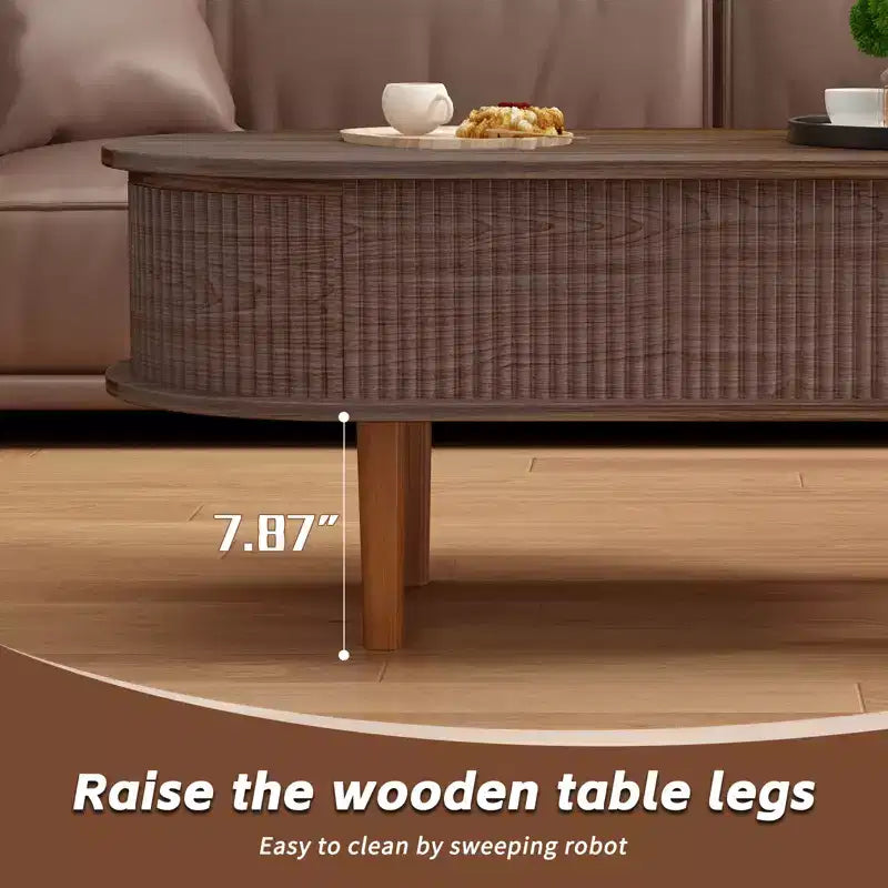 GDFStudio Tova Modern Fluted Lift Top Oval Coffee Table with Hidden Compartment