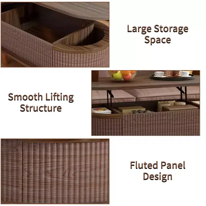 GDFStudio Tova Modern Fluted Lift Top Oval Coffee Table with Hidden Compartment