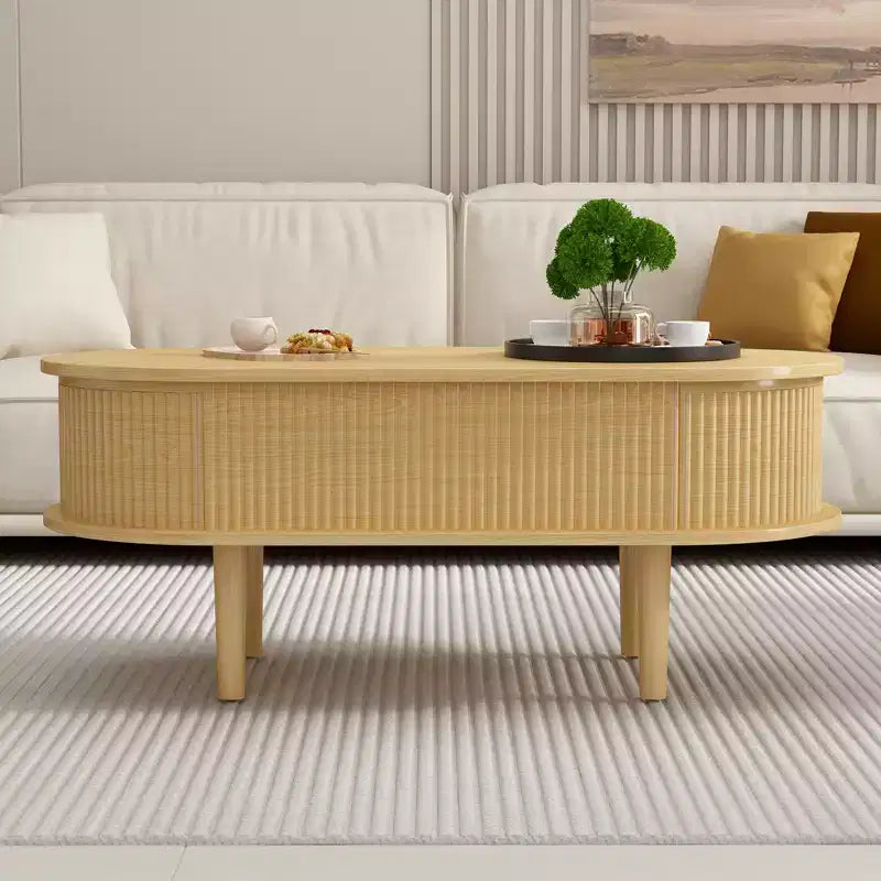 GDFStudio Tova Modern Fluted Lift Top Oval Coffee Table with Hidden Compartment