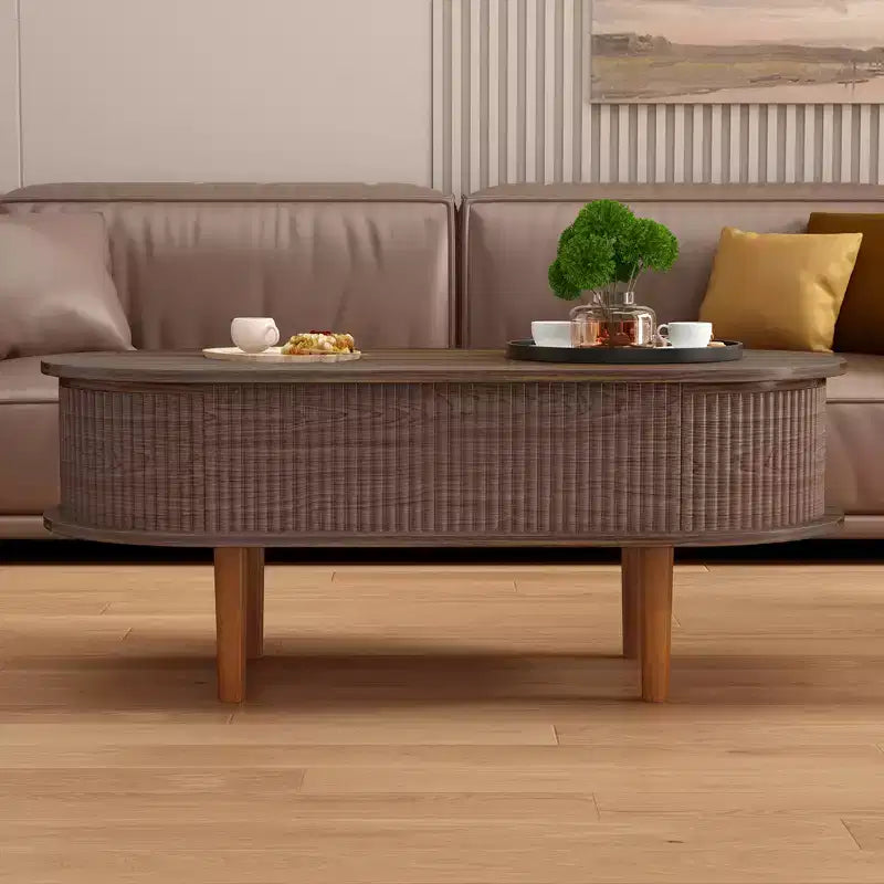 GDFStudio Tova Modern Fluted Lift Top Oval Coffee Table with Hidden Compartment
