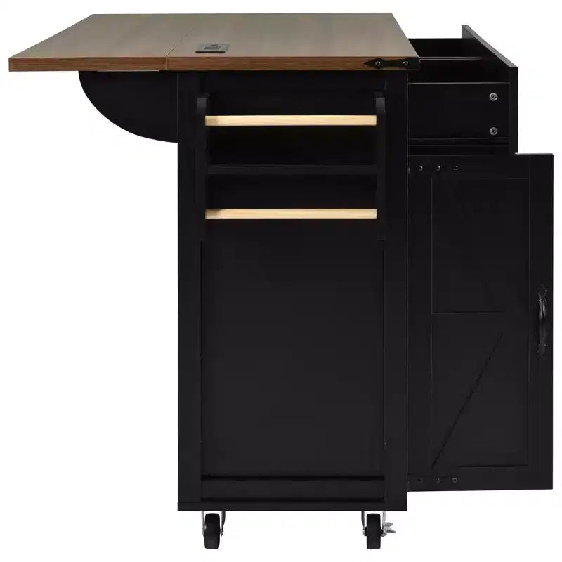PexFix 53.5 Kitchen Island with Power Outlet Kitchen Storage Island with Drop Leaf&Spice Rack&Drawer for Home Kitchen Dining Room Black