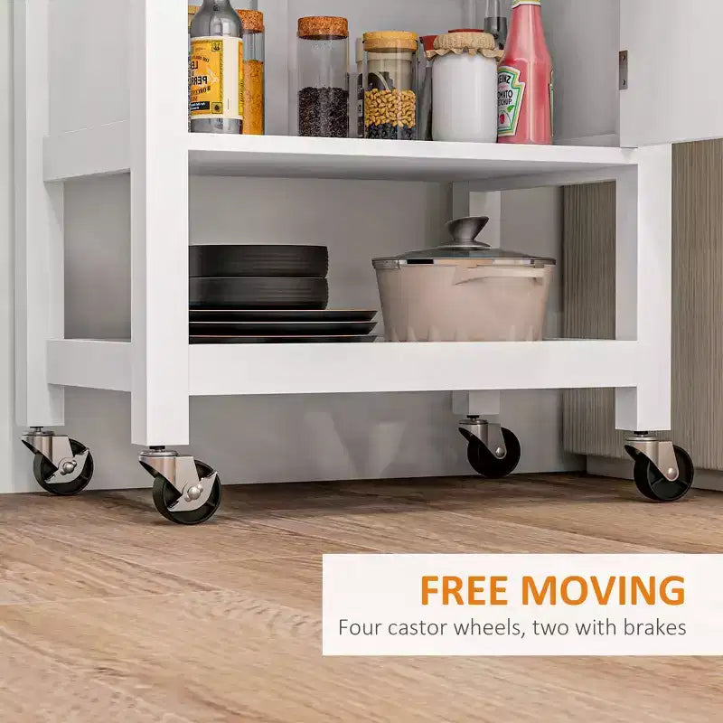 Kitchen Island on Wheels, Rolling Kitchen Cart with Rubberwood Top, Drawer, Wine Rack and Cabinet