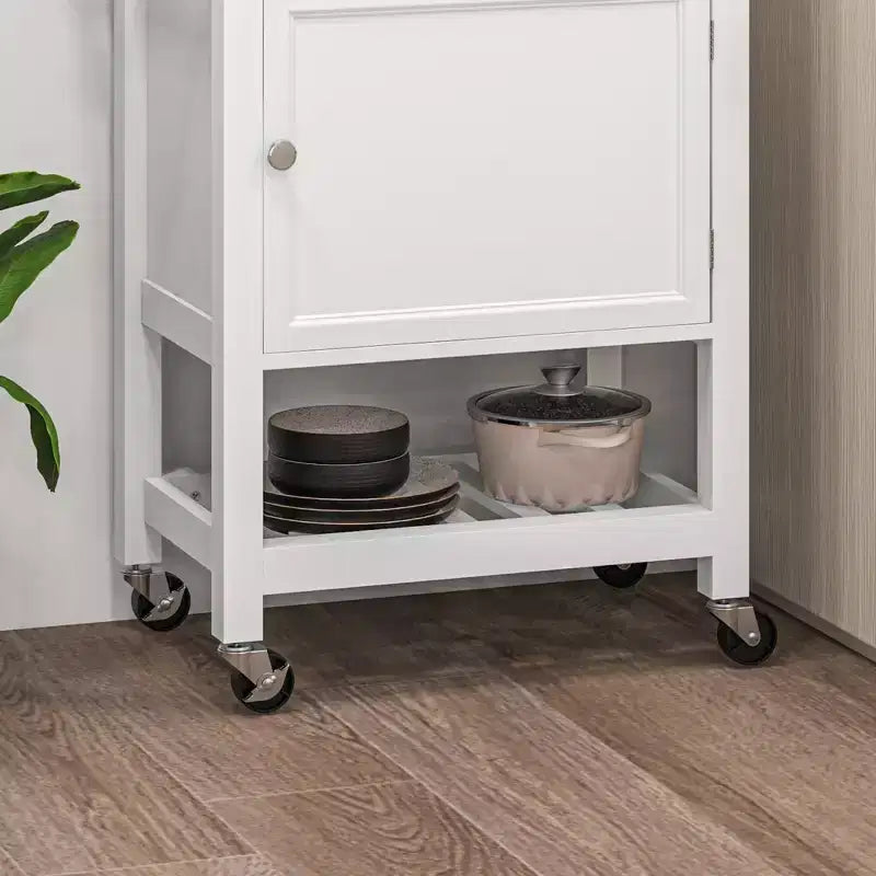 Kitchen Island on Wheels, Rolling Kitchen Cart with Rubberwood Top, Drawer, Wine Rack and Cabinet