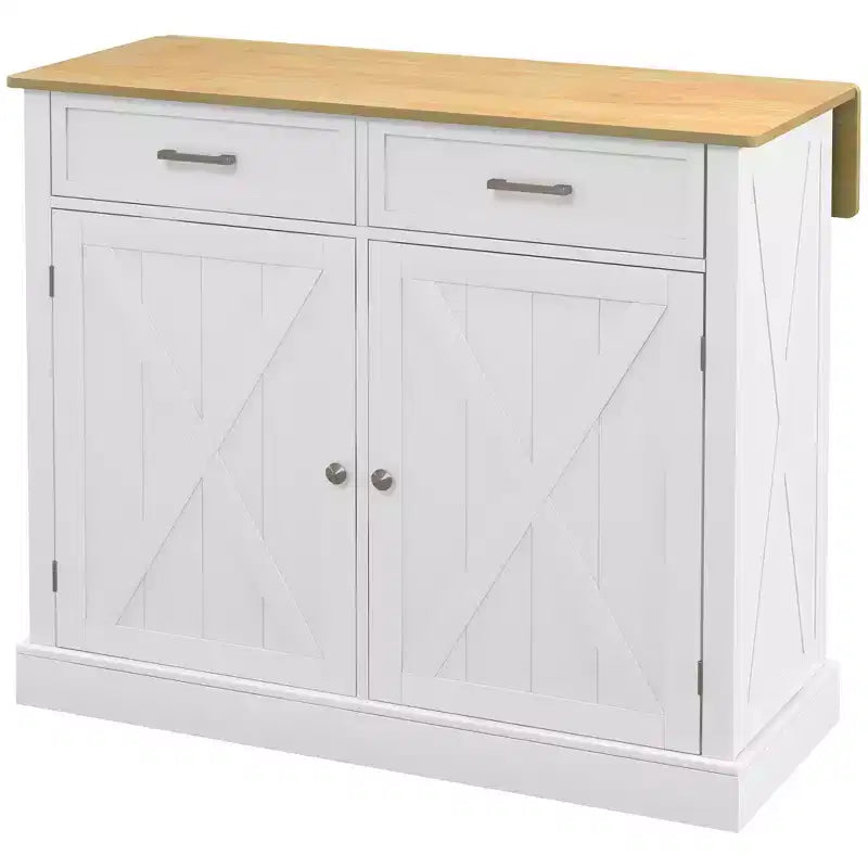GDFStudio Ruple Folding Kitchen Island Cart with Extendable Rubberwood Countertop