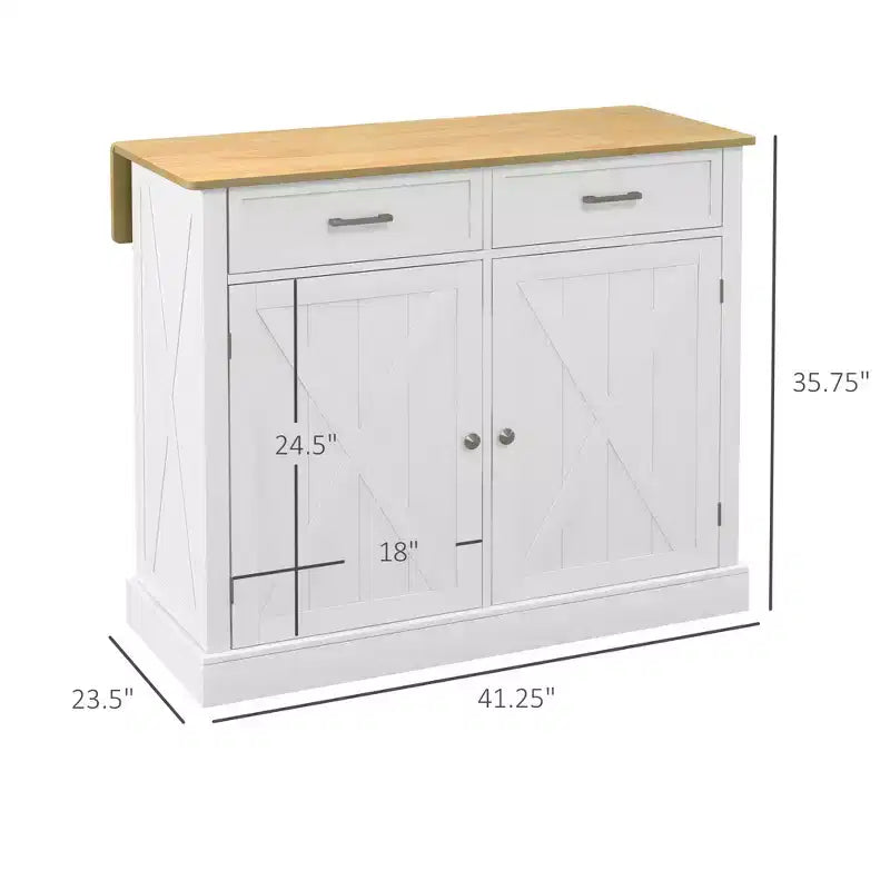 GDFStudio Ruple Folding Kitchen Island Cart with Extendable Rubberwood Countertop