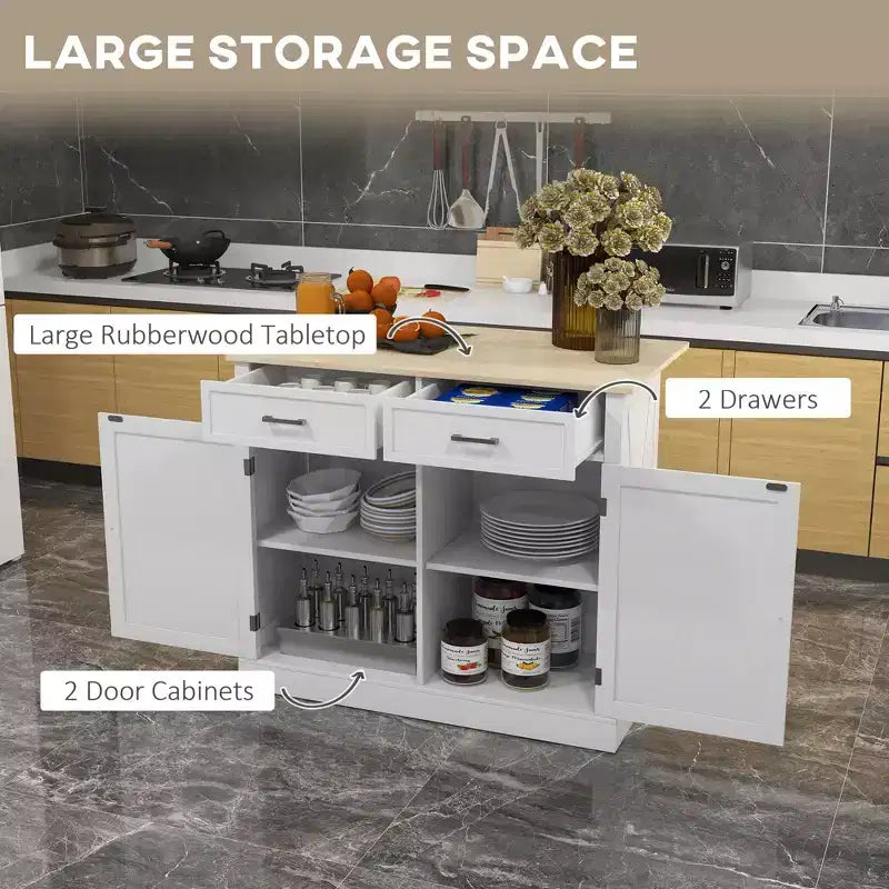 GDFStudio Ruple Folding Kitchen Island Cart with Extendable Rubberwood Countertop