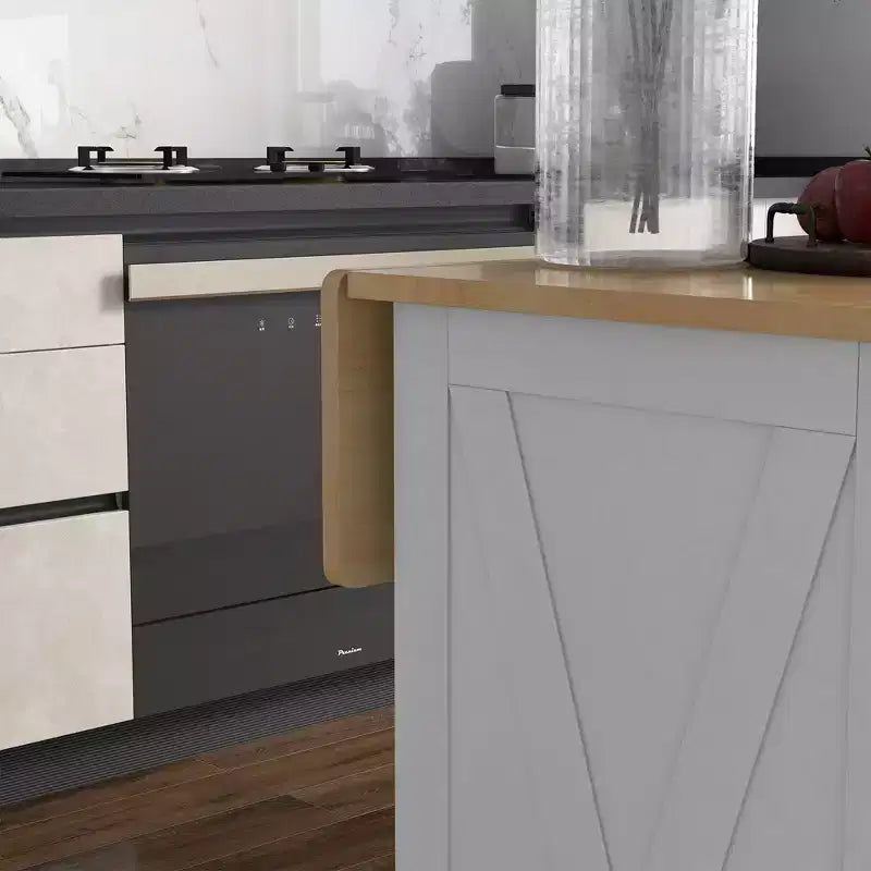 GDFStudio Ruple Folding Kitchen Island Cart with Extendable Rubberwood Countertop