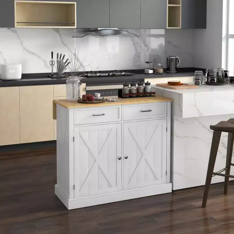 GDFStudio Ruple Folding Kitchen Island Cart with Extendable Rubberwood Countertop