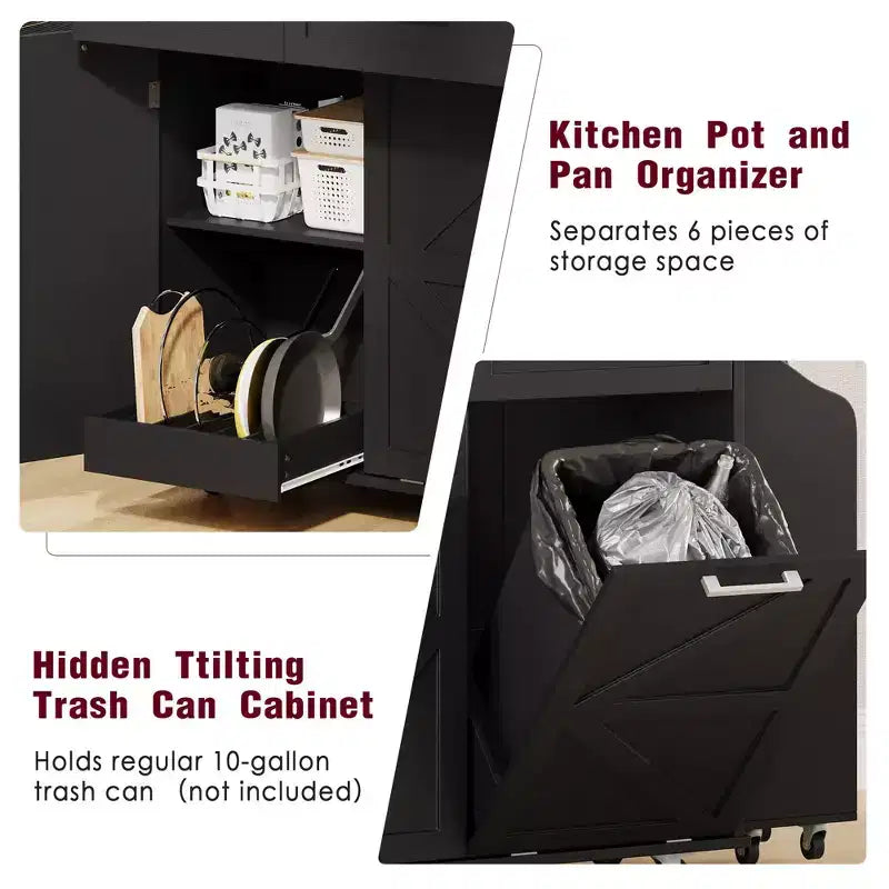 PexFix 47.2 Farmhouse Kitchen Island with Drop Leaf Kitchen Storage Island with Removable Side Racks Two Drawers for Home Kitchen Dining Room Black