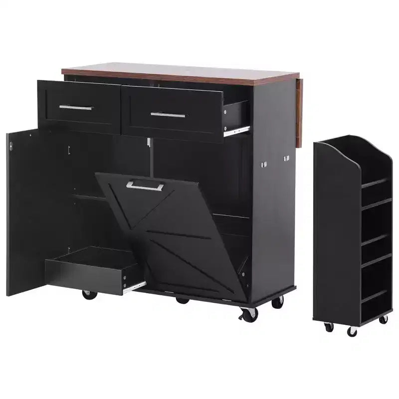 PexFix 47.2 Farmhouse Kitchen Island with Drop Leaf Kitchen Storage Island with Removable Side Racks Two Drawers for Home Kitchen Dining Room Black