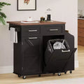PexFix 47.2 Farmhouse Kitchen Island with Drop Leaf Kitchen Storage Island with Removable Side Racks Two Drawers for Home Kitchen Dining Room Black