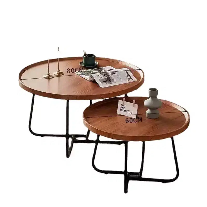 Modern Round Nesting Coffee Table Set (2-Piece), Featuring an Elegant Groove Design, Easy Assembly, Ideal for Living Rooms or Reception Areas