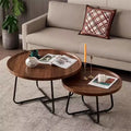 Modern Round Nesting Coffee Table Set (2-Piece), Featuring an Elegant Groove Design, Easy Assembly, Ideal for Living Rooms or Reception Areas