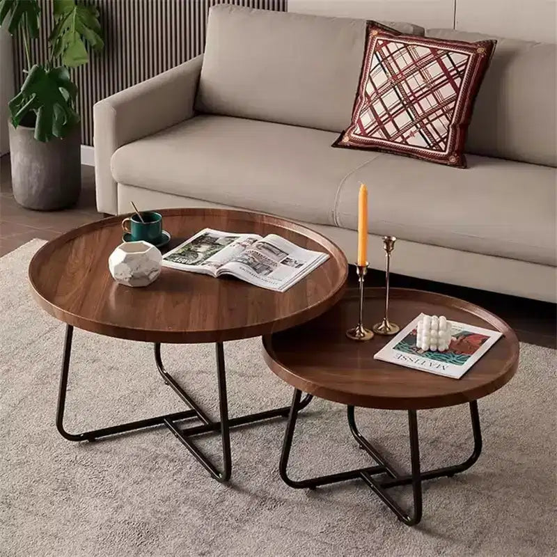 Modern Round Nesting Coffee Table Set (2-Piece), Featuring an Elegant Groove Design, Easy Assembly, Ideal for Living Rooms or Reception Areas