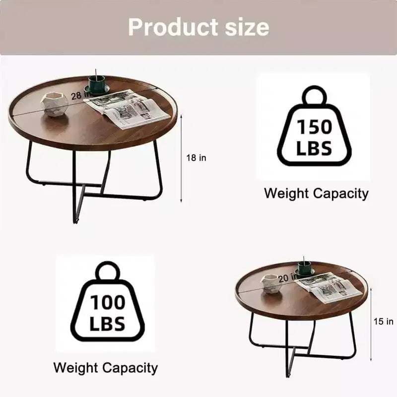 Modern Round Nesting Coffee Table Set (2-Piece), Featuring an Elegant Groove Design, Easy Assembly, Ideal for Living Rooms or Reception Areas