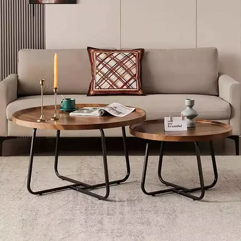 Modern Round Nesting Coffee Table Set (2-Piece), Featuring an Elegant Groove Design, Easy Assembly, Ideal for Living Rooms or Reception Areas