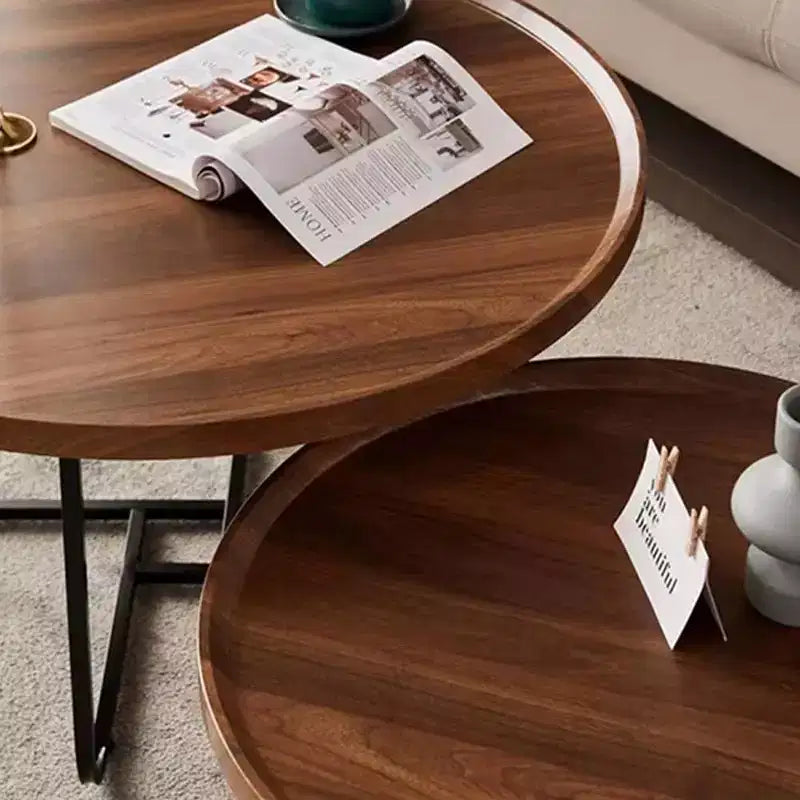 Modern Round Nesting Coffee Table Set (2-Piece), Featuring an Elegant Groove Design, Easy Assembly, Ideal for Living Rooms or Reception Areas