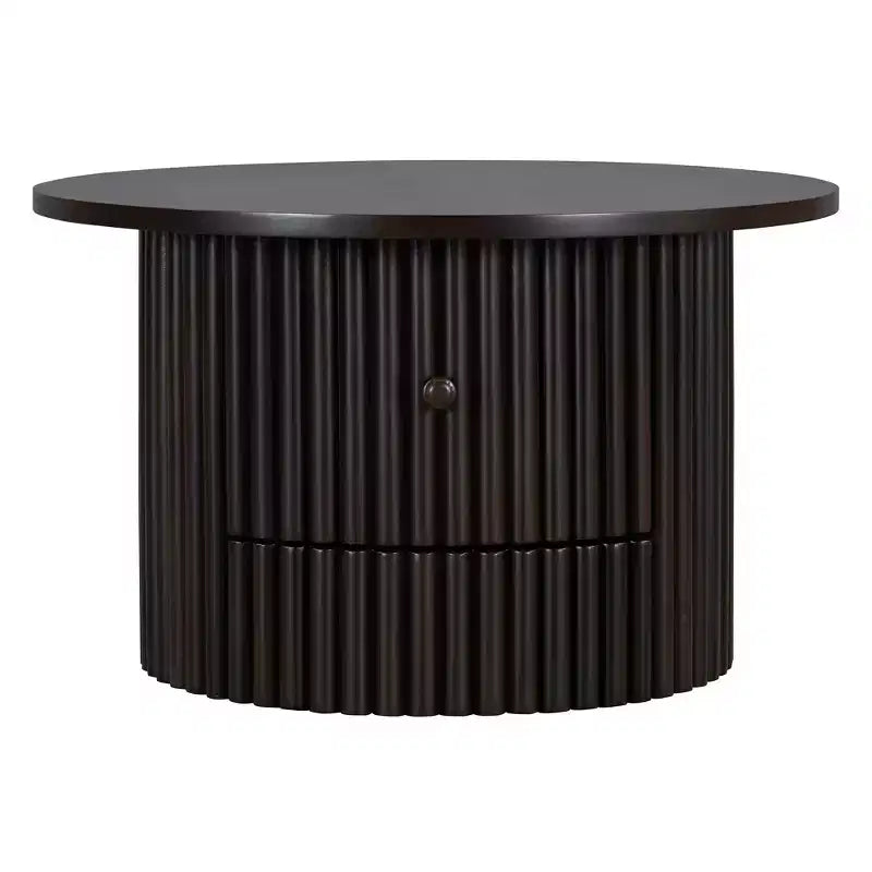 Wood Round Coffee Table Fluted, Coffee Table with Storage Drawer, Small End Table for Living Room