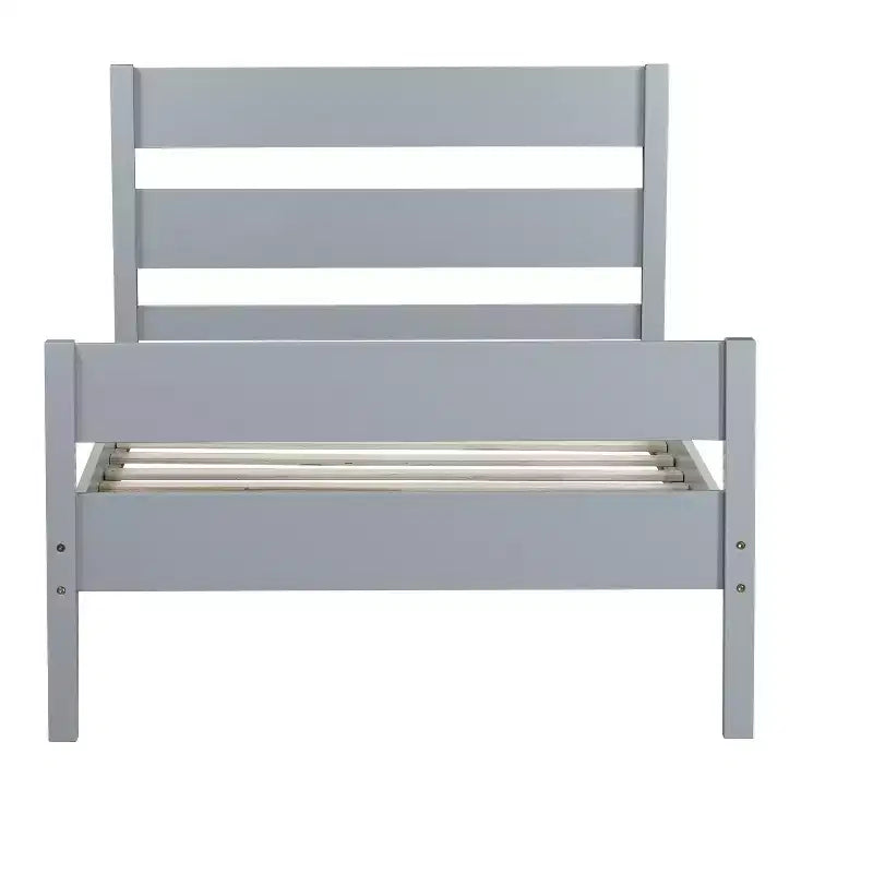 Luxystar Twin Rubber Wood Bed with Headboard and Footboard for Guest Room and Apartment