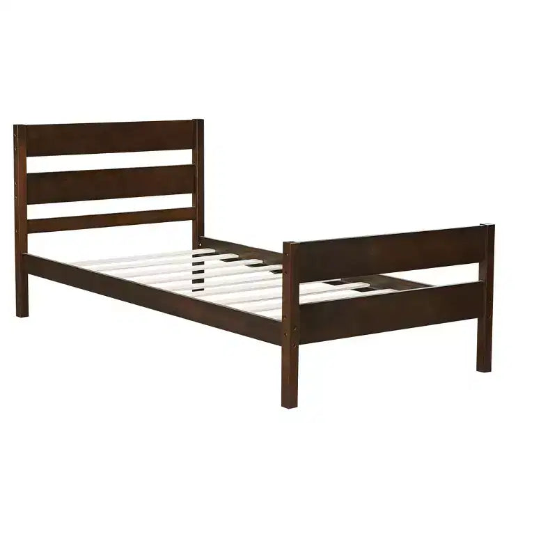 Luxystar Twin Rubber Wood Bed with Headboard and Footboard for Guest Room and Apartment