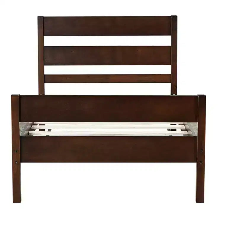 Luxystar Twin Rubber Wood Bed with Headboard and Footboard for Guest Room and Apartment