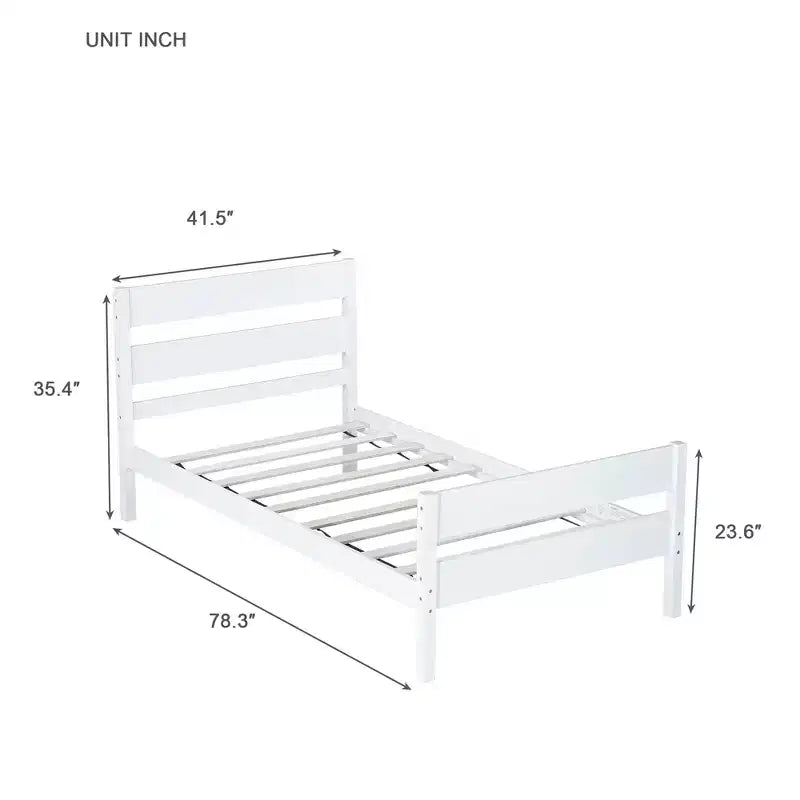 Luxystar Twin Rubber Wood Bed with Headboard and Footboard for Guest Room and Apartment