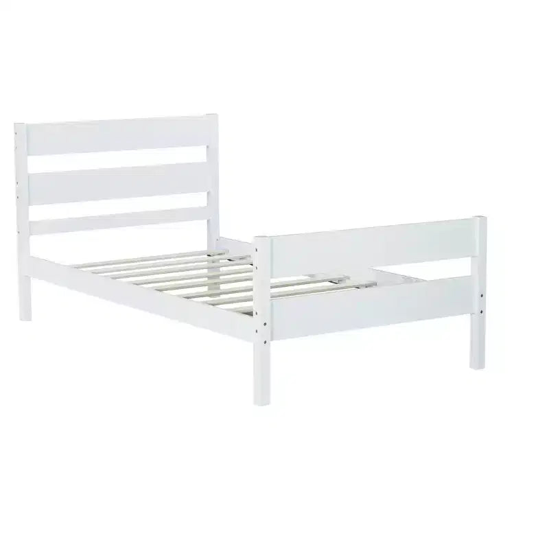 Luxystar Twin Rubber Wood Bed with Headboard and Footboard for Guest Room and Apartment