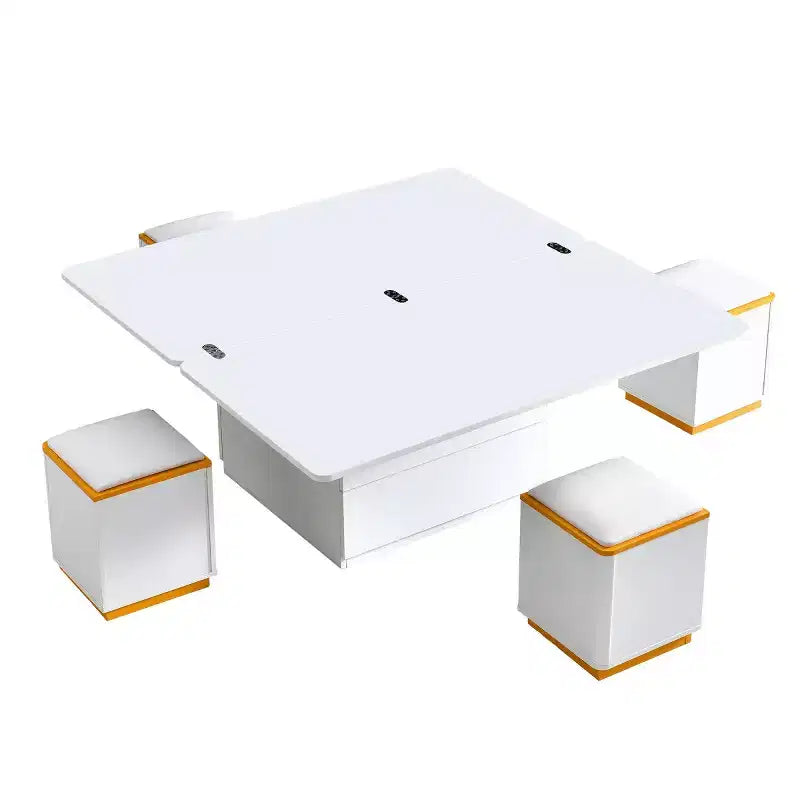 Lift-Top Coffee Table with Hidden Storage and Stools, Multi-Functional Center Table with Foldable Top for Living Room, Small Spaces - Panipeachy