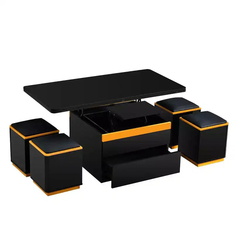 Lift-Top Coffee Table with Hidden Storage and Stools, Multi-Functional Center Table with Foldable Top for Living Room, Small Spaces - Panipeachy
