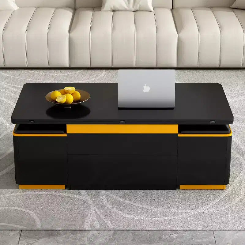 Lift-Top Coffee Table with Hidden Storage and Stools, Multi-Functional Center Table with Foldable Top for Living Room, Small Spaces - Panipeachy