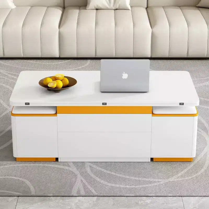 Lift-Top Coffee Table with Hidden Storage and Stools, Multi-Functional Center Table with Foldable Top for Living Room, Small Spaces - Panipeachy