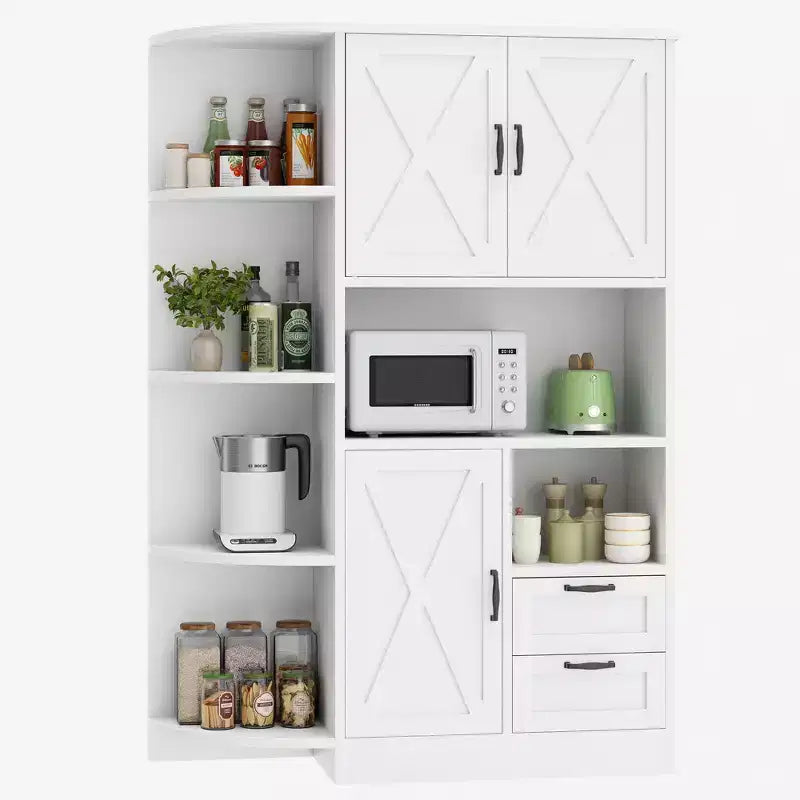Celebalcony 60.4 Kitchen Pantry Cabinet,kitchen storage with Microwave Stand.Freestanding Hutch with Doors & Shelves for Dining Room