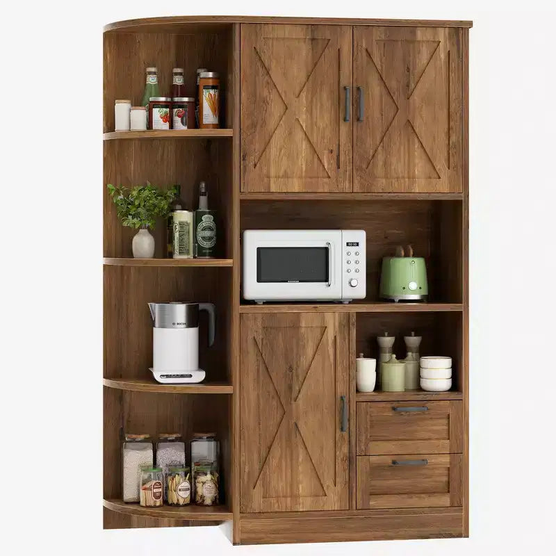 Celebalcony 60.4 Kitchen Pantry Cabinet,kitchen storage with Microwave Stand.Freestanding Hutch with Doors & Shelves for Dining Room