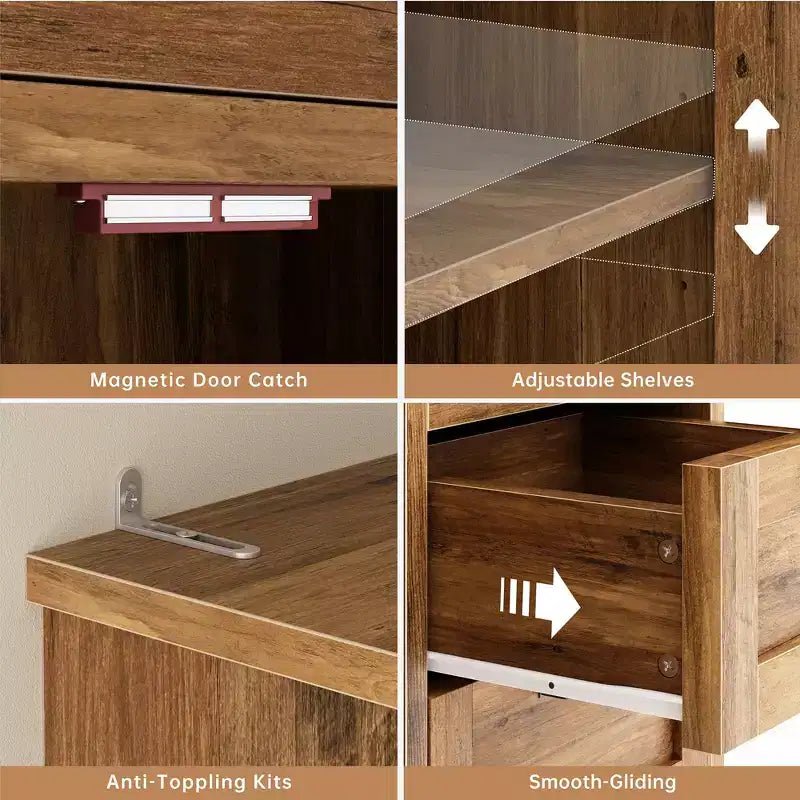 Celebalcony 60.4 Kitchen Pantry Cabinet,kitchen storage with Microwave Stand.Freestanding Hutch with Doors & Shelves for Dining Room