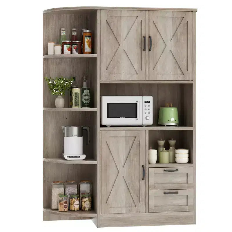 Celebalcony 60.4 Kitchen Pantry Cabinet,kitchen storage with Microwave Stand.Freestanding Hutch with Doors & Shelves for Dining Room