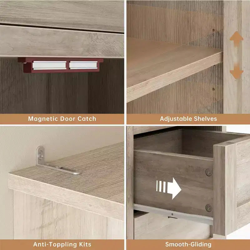 Celebalcony 60.4 Kitchen Pantry Cabinet,kitchen storage with Microwave Stand.Freestanding Hutch with Doors & Shelves for Dining Room