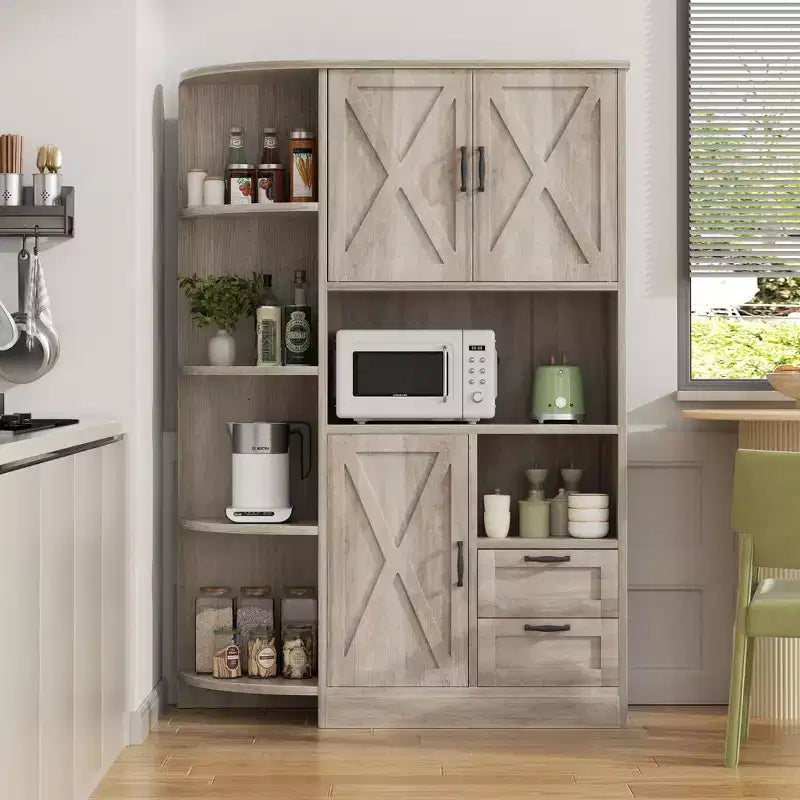 Celebalcony 60.4 Kitchen Pantry Cabinet,kitchen storage with Microwave Stand.Freestanding Hutch with Doors & Shelves for Dining Room