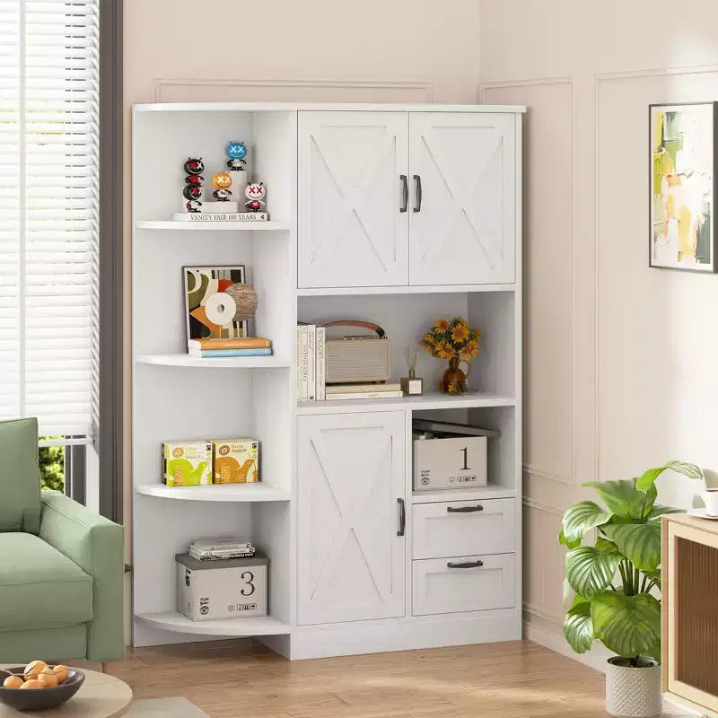 Celebalcony 60.4 Kitchen Pantry Cabinet,kitchen storage with Microwave Stand.Freestanding Hutch with Doors & Shelves for Dining Room