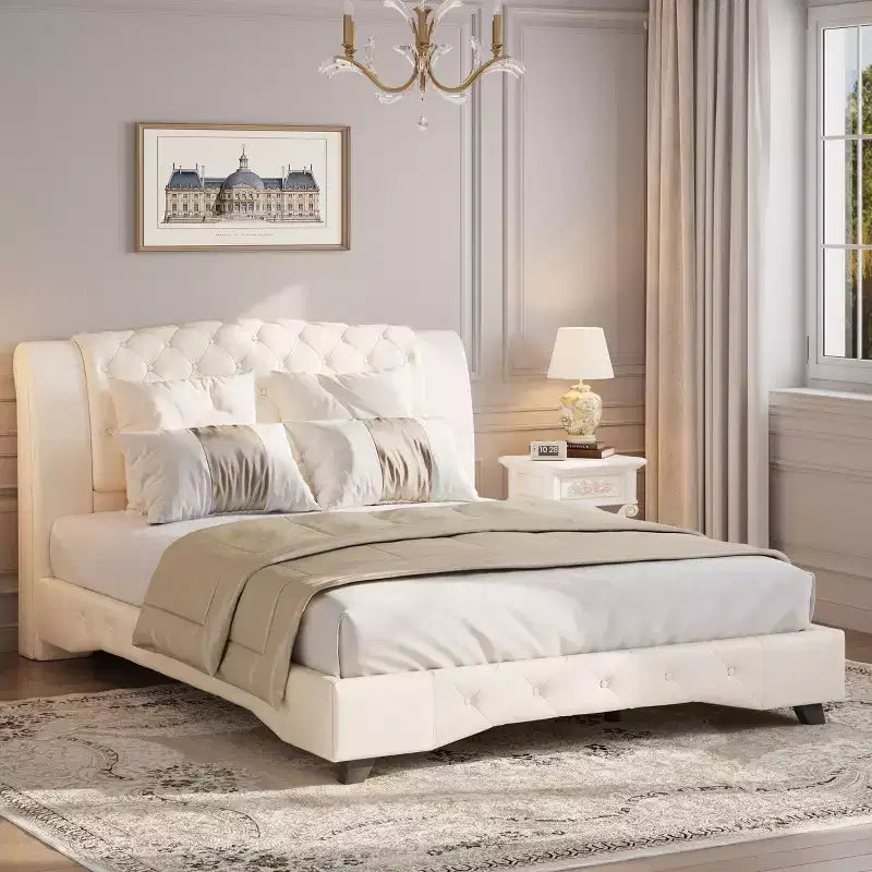 Christopher Knight Home Orina Modern Faux Leather Upholstered Button Tufted Platform Bed