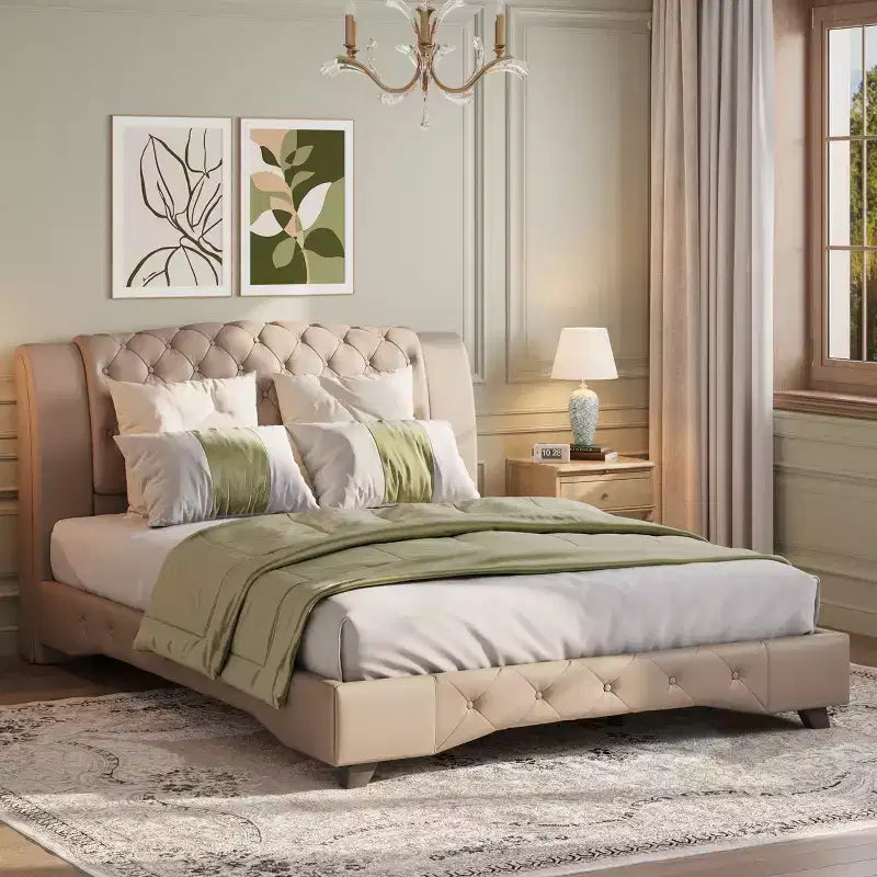 Christopher Knight Home Orina Modern Faux Leather Upholstered Button Tufted Platform Bed