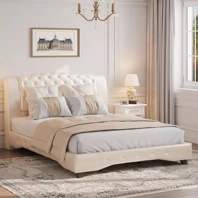 Christopher Knight Home Orina Modern Faux Leather Upholstered Button Tufted Platform Bed